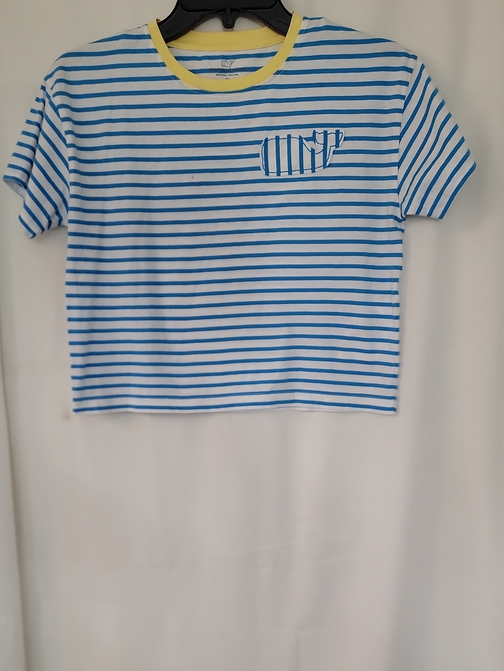 Vineyard Vines Blue & White Striped Tee with Yellow Neck Trim